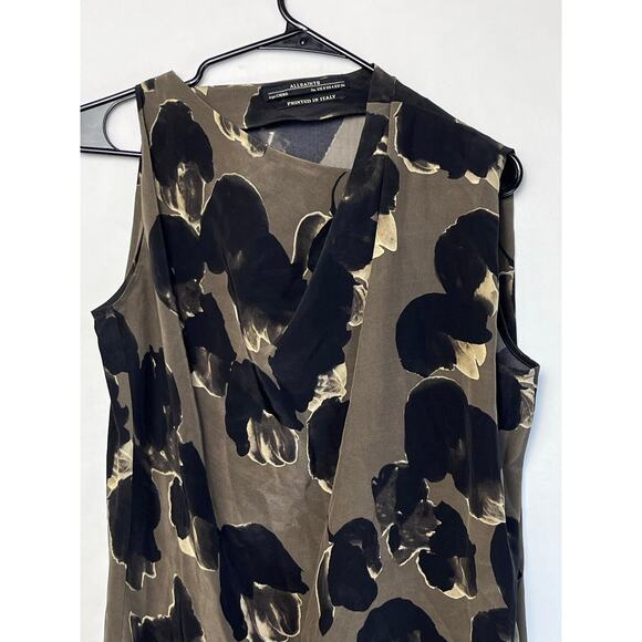 ALLSAINTS Women's Size 4 Tan/Black 100% Silk Dissolve Denise Mini Dress - Picture 7 of 7